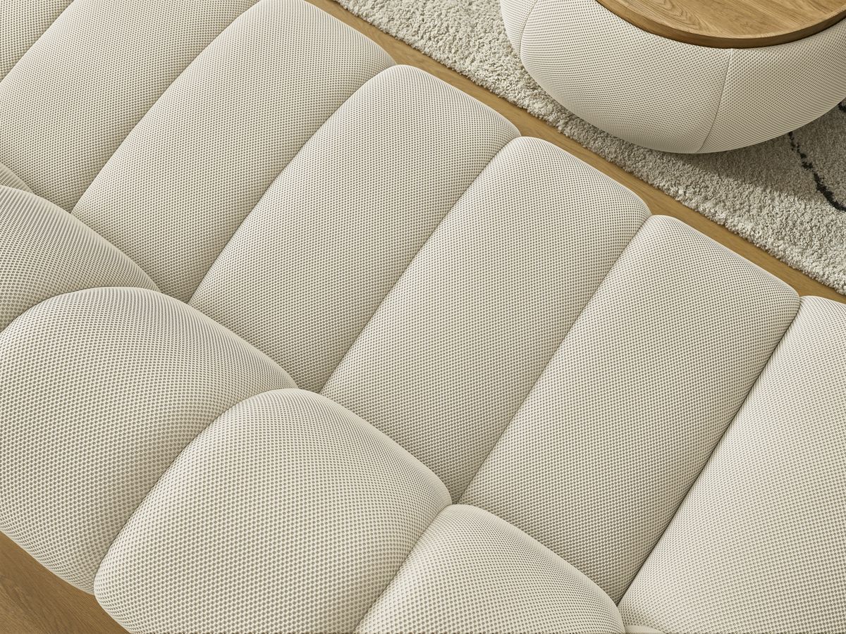 Bobochic Hayden Sofa 3-Sitzer mit Pouf 256 × 107 cm Mesh-Stoff Beige