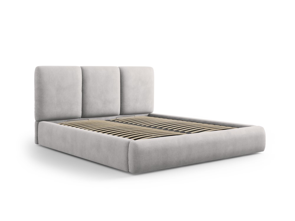 Cosmopolitan Design Stauraumbett mit Kopfteil Nicolas 180x200 Chenille Rebel Hellgrau