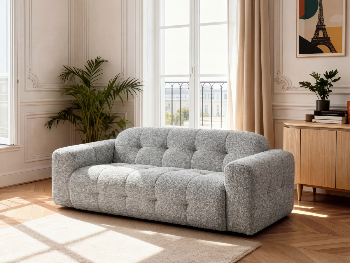 Bobochic Laura Sofa 3-Sitzer Melange-Stoff Hellgrau