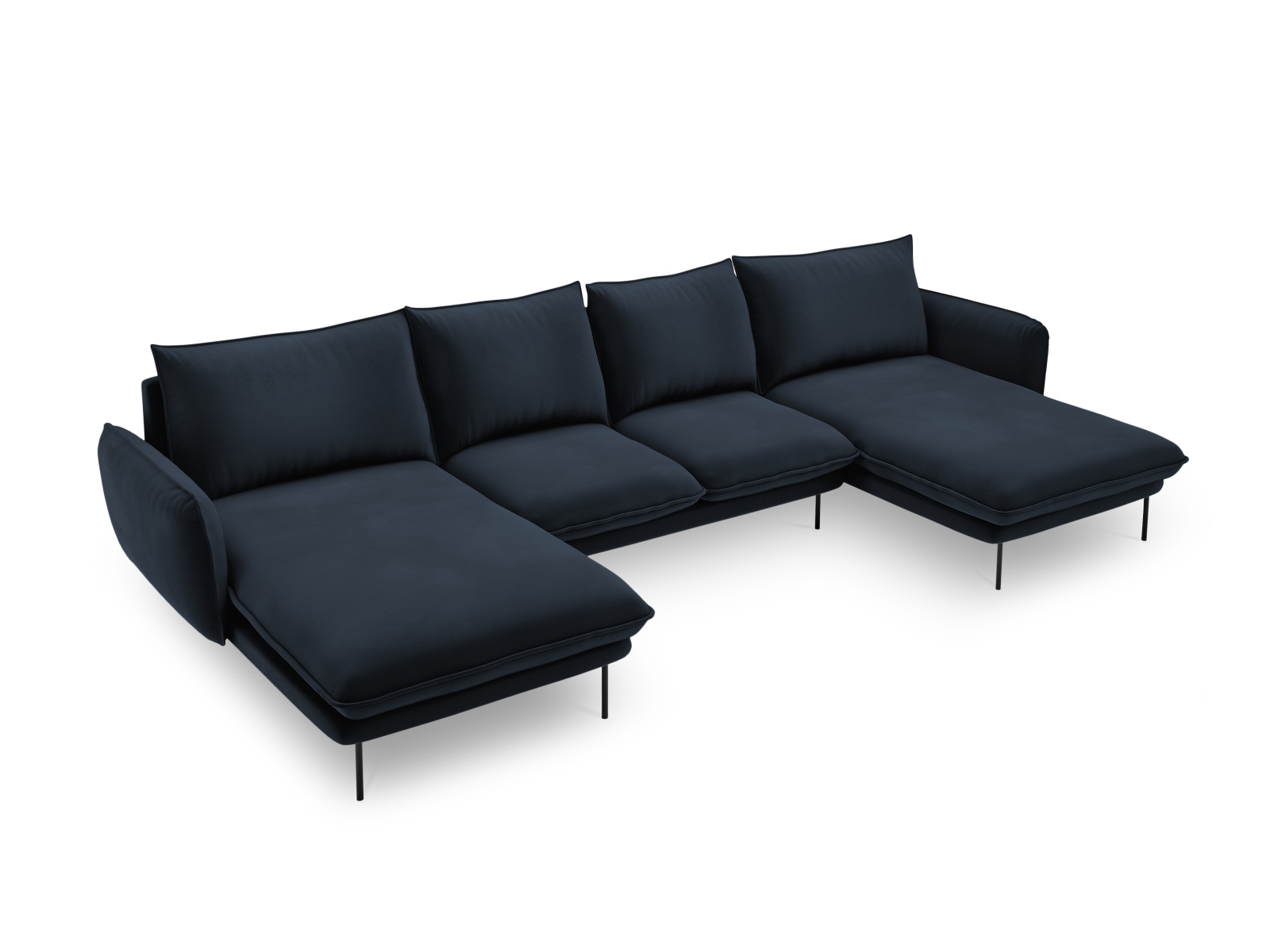 Cosmopolitan Design Panoramasofa Vienna 6-Sitzer Samt Bluvel Dunkelblau Beine Schwarzes Metall