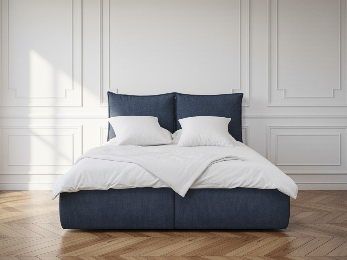 Bobochic Garance Polsterbett mit Bettkasten Stoff Blau, Liegefläche 160 × 200 cm