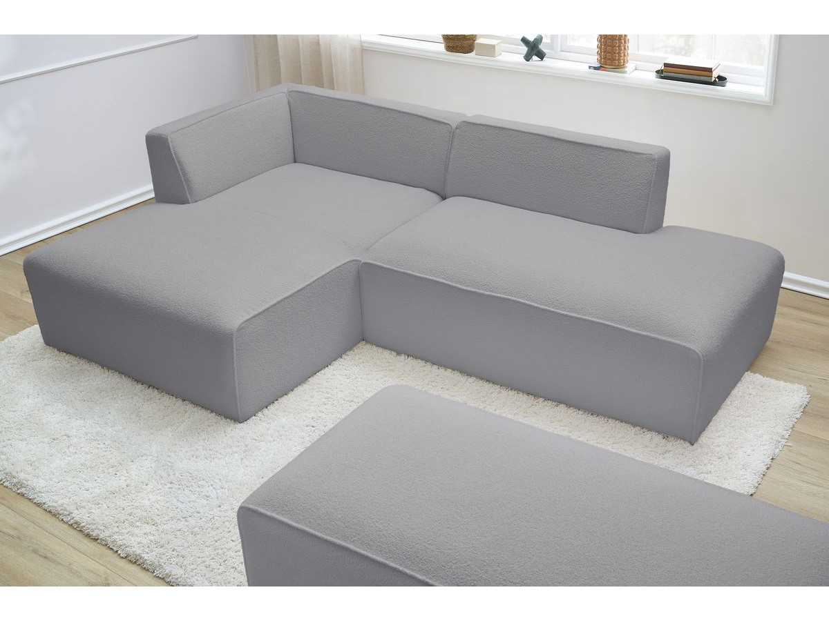 Bobochic Megeve Ecksofa mit Schlaffunktion und Pouf Bouclé-Stoff Hellgrau Ecke links