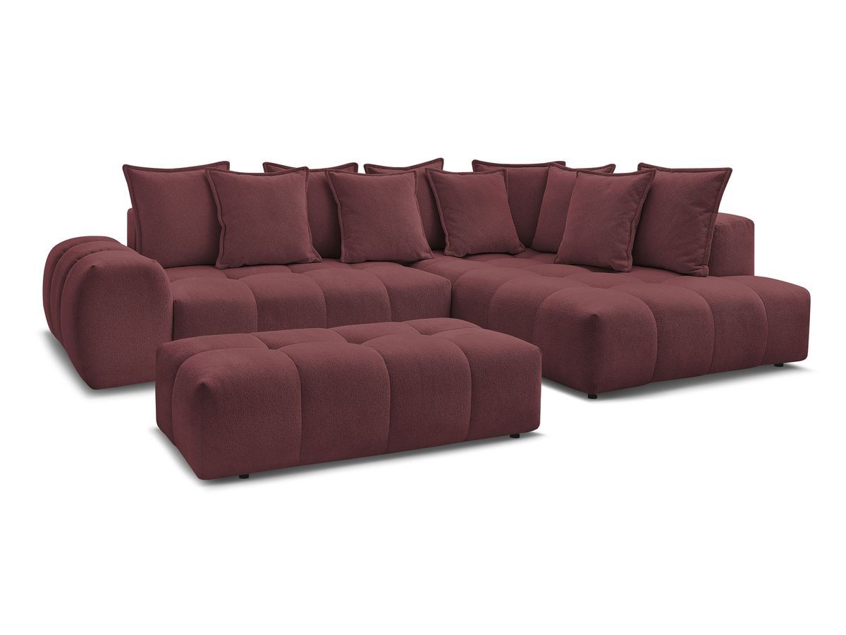 Bobochic Everest Ecksofa mit Schlaffunktion und Bettkasten und Pouf 320 × 212 cm, 10 Kissen Melange-Stoff Rot Ecke rechts