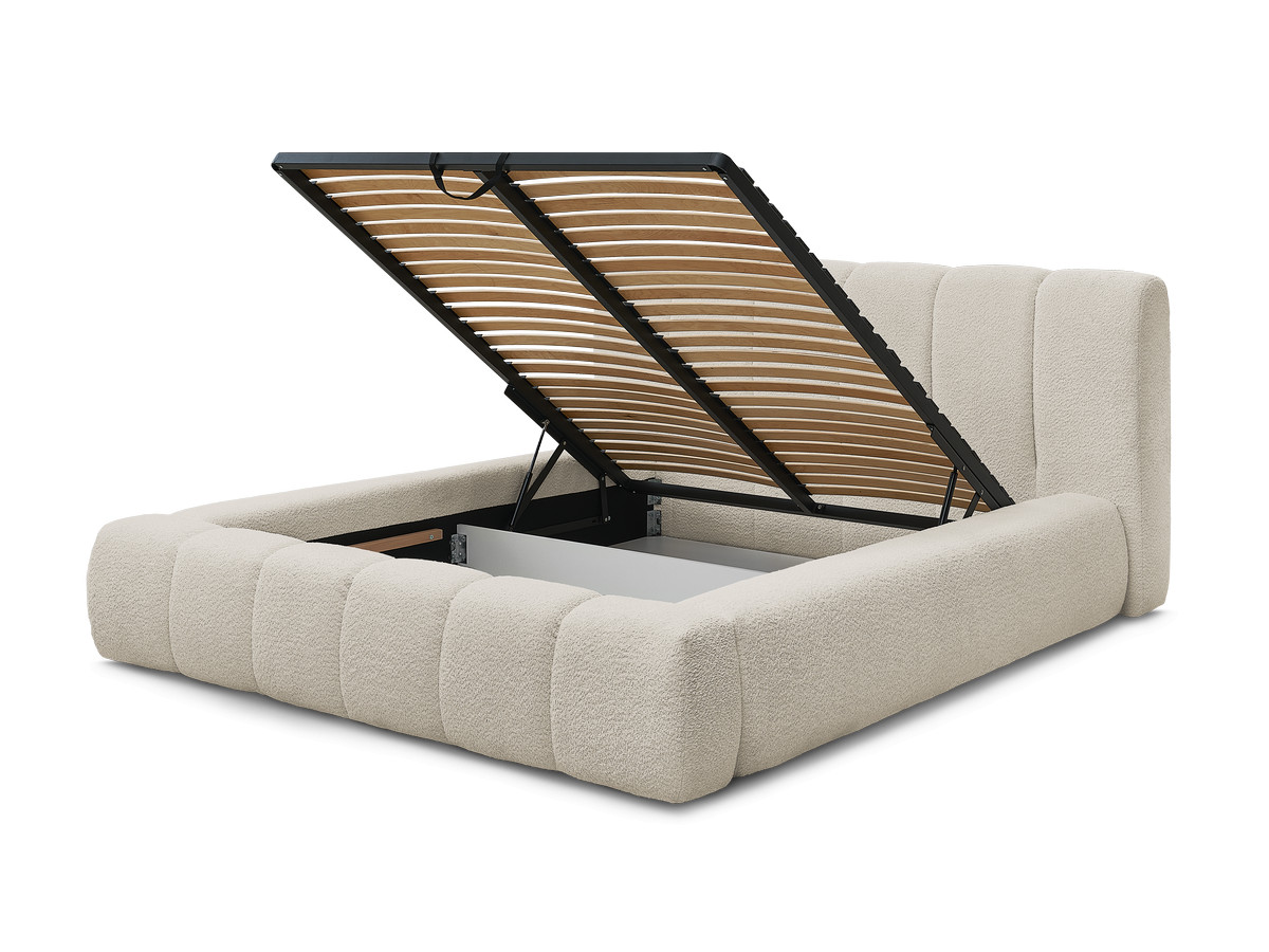 Bobochic Denali Polsterbett mit Bettkasten Bouclé-Stoff Beige, Liegefläche 140 × 190 cm