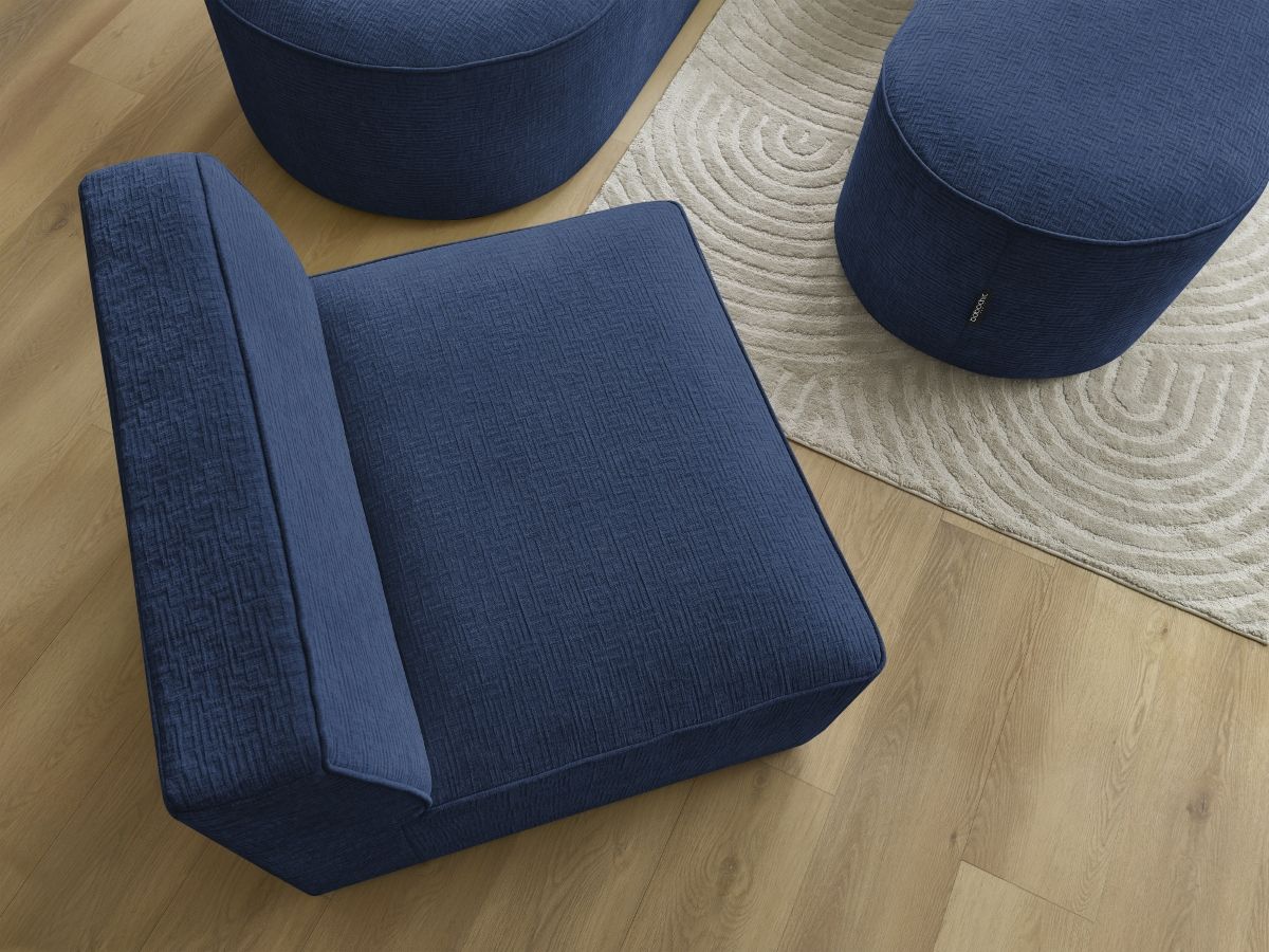 Bobochic Rousseau Ecksofa mit Sofamodul und Pouf Strukturstoff Dunkelblau Ecke rechts