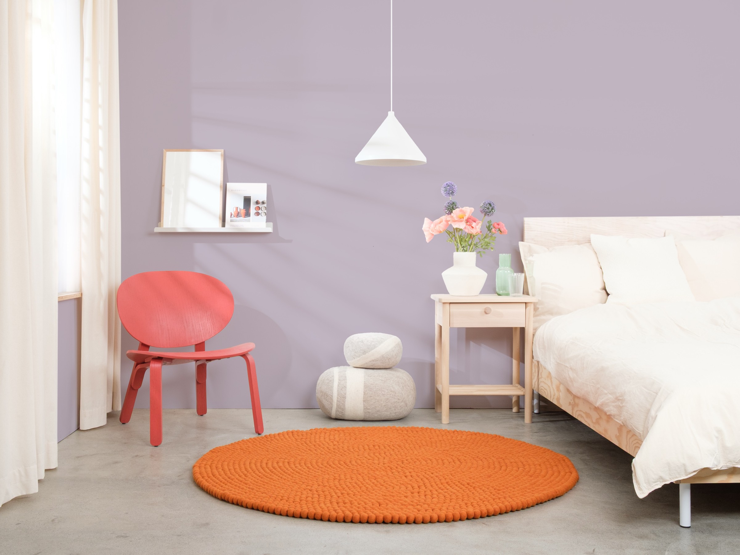myfelt Afra Filzkugelteppich Orange rund Ø 120 cm