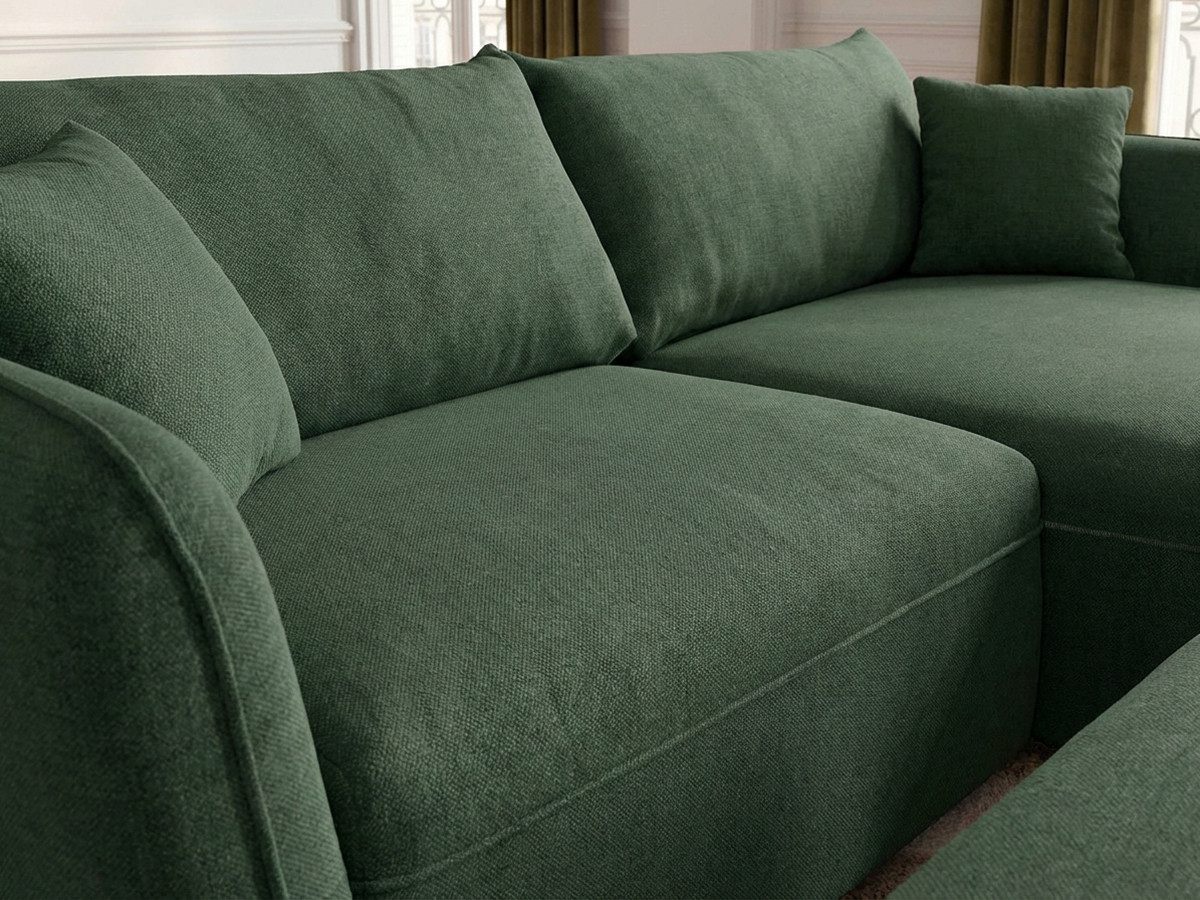 Bobochic Luigi Ecksofa mit Pouf Strukturstoff Grün Ecke rechts