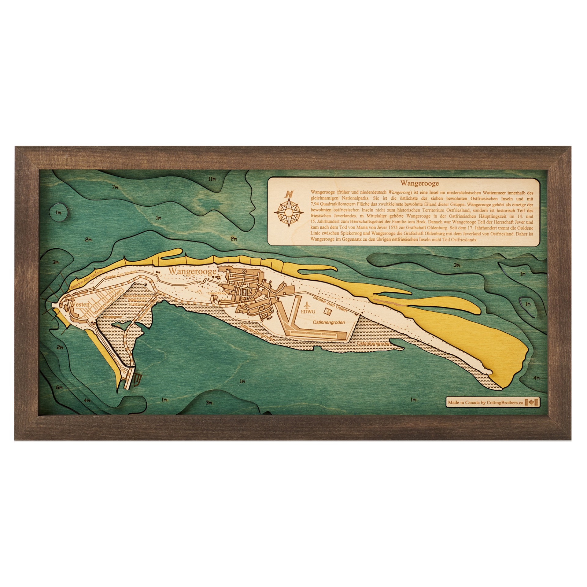 Cutting Brothers 3D Holz-Wandkarte Wangerooge 40.5x20 cm