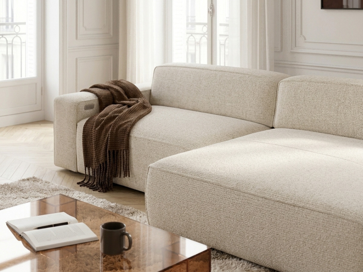 Bobochic Abel Ecksofa mit Schlaffunktion Melange-Stoff Beige Ecke rechts
