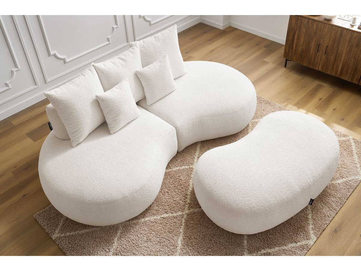 Bobochic Saint-germain Sofa 5-Sitzer mit Pouf Bouclé-Stoff Weiß