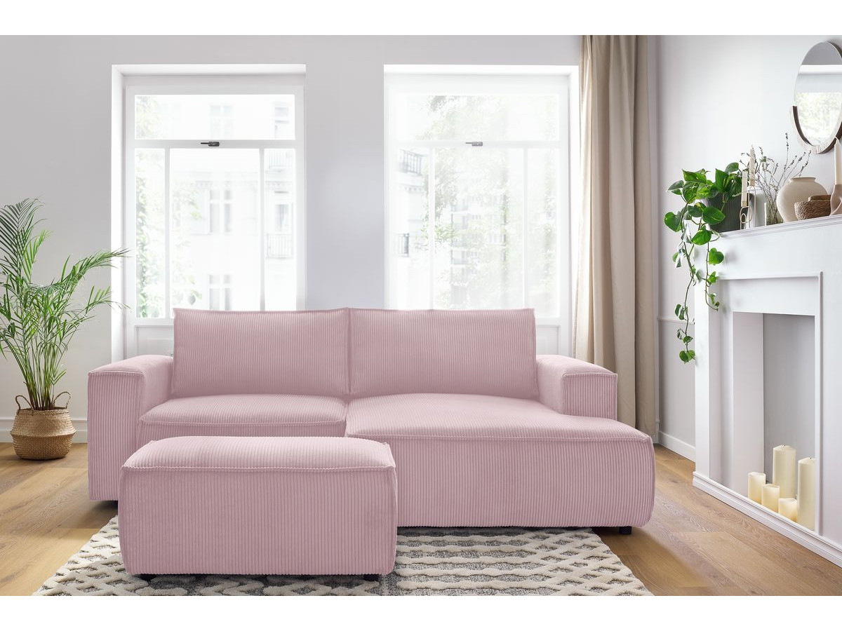 Bobochic Nihad Ecksofa mit Pouf Cordsamt Violett Ecke rechts