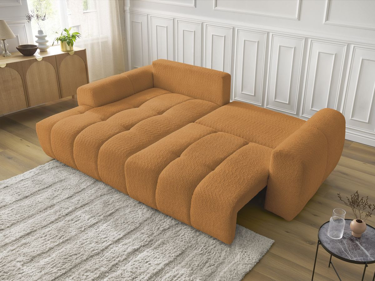 Bobochic Roxelane Ecksofa mit Schlaffunktion und Bettkasten 258 × 150 cm Bouclé-Stoff Gelb Ecke links