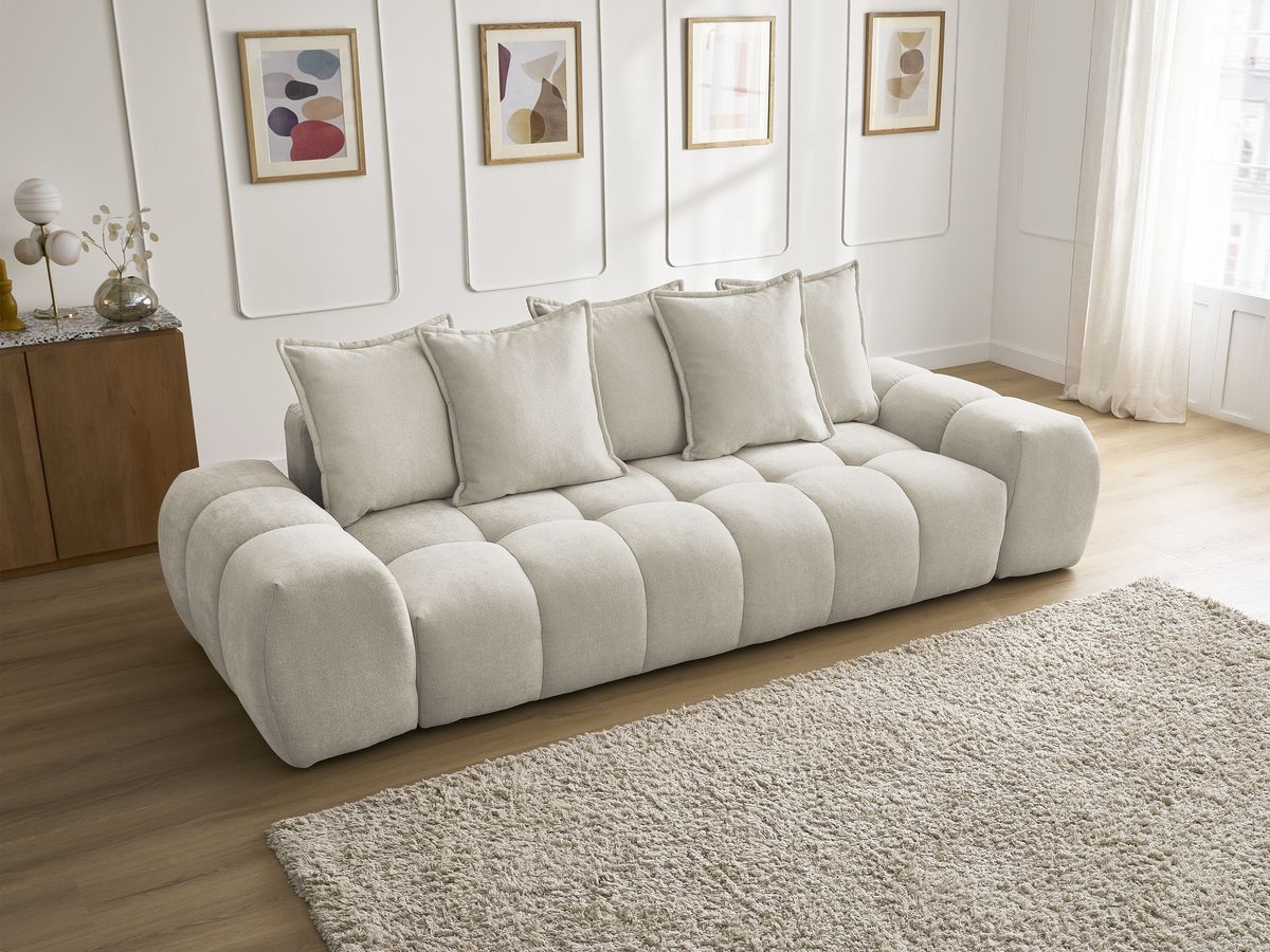 Bobochic Everest Sofa 3-Sitzer, 5 Kissen Strukturstoff Beige