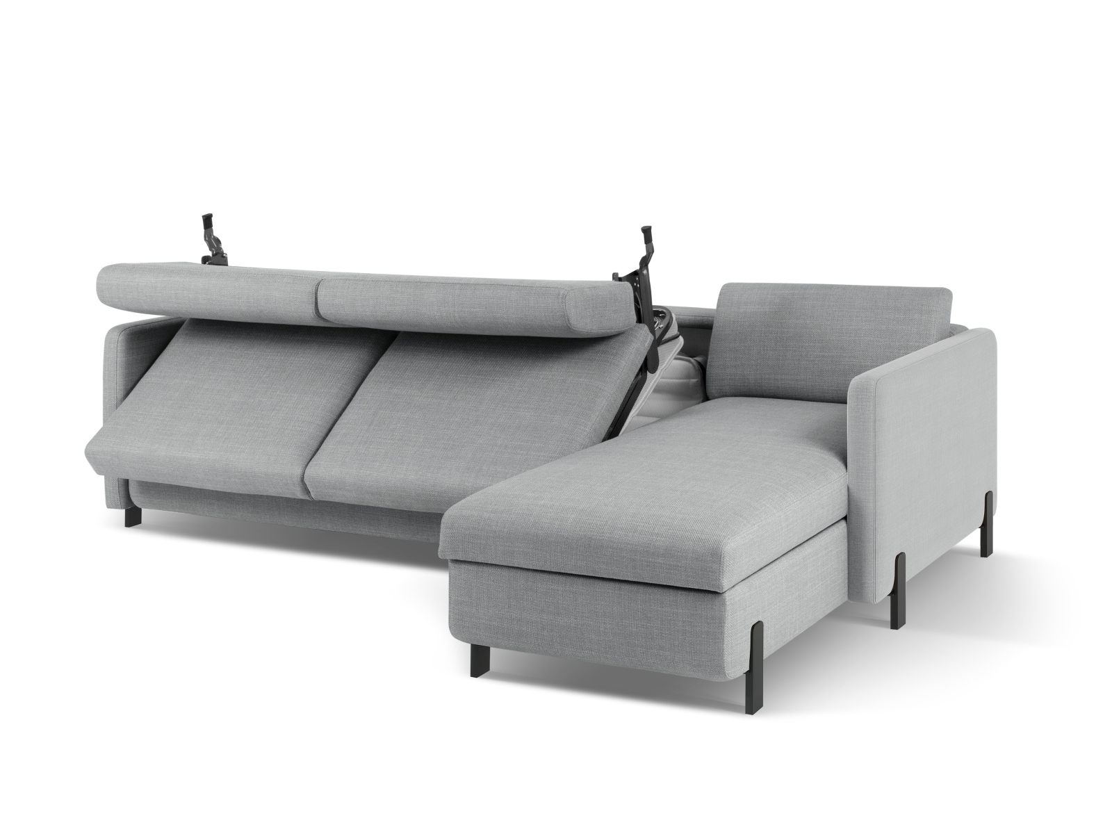 Micadoni Schlaf-Ecksofa Gloria 4-Sitzer Rechts Strukturierter Stoff Hellgrau 205x140