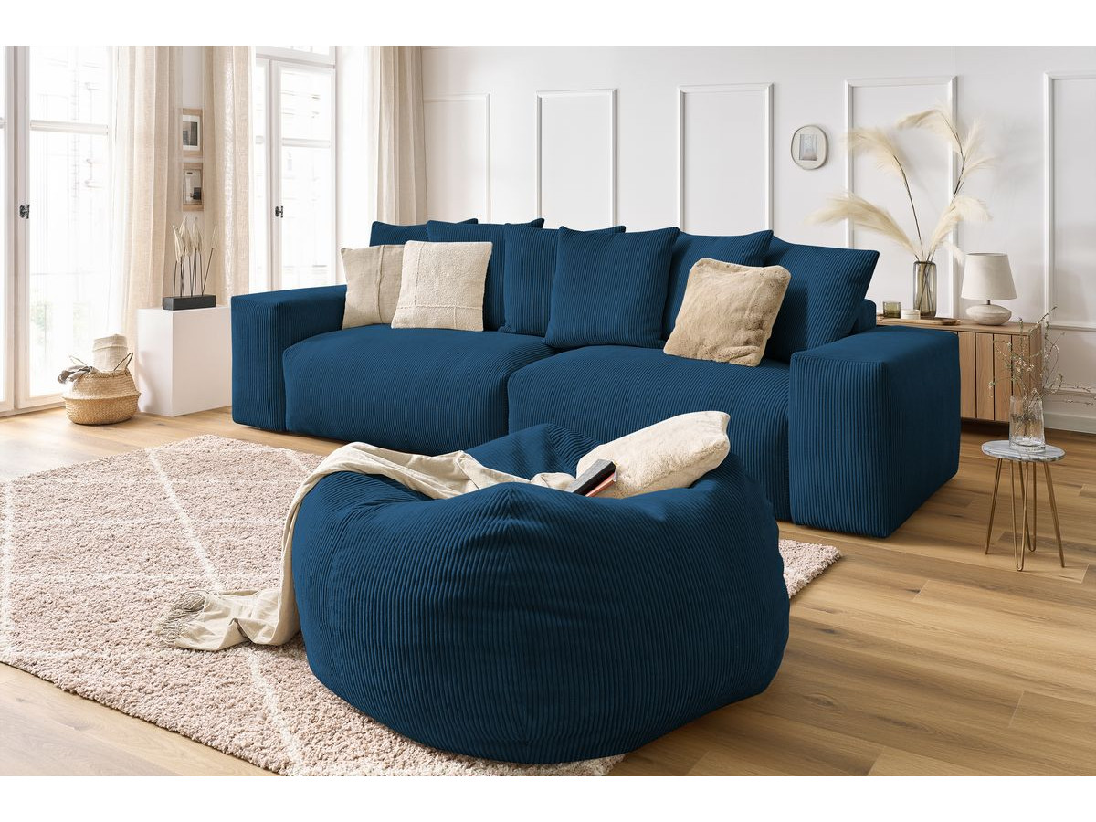 Bobochic Voltaire Sofa 5-Sitzer mit Pouf Cordsamt Dunkelblau
