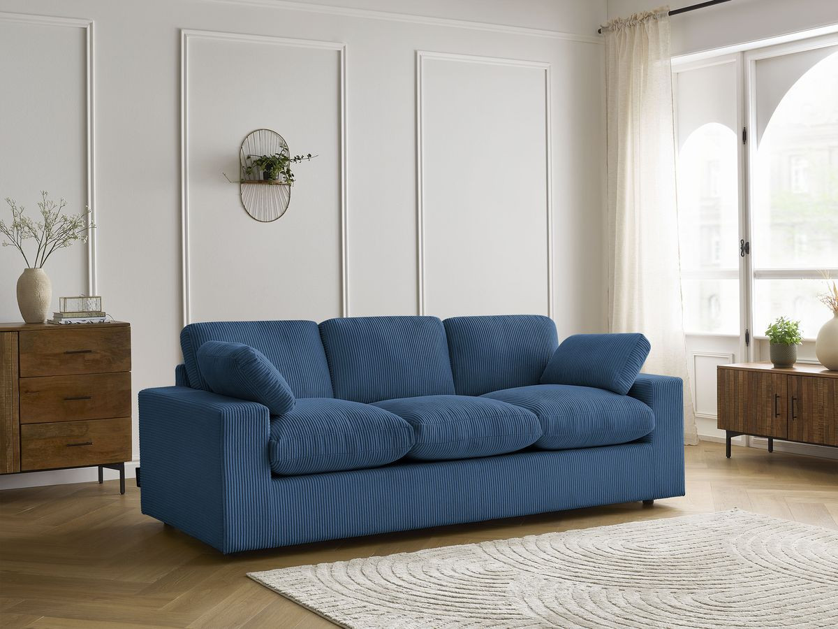 Bobochic Belair Sofa 3-Sitzer 220 × 93 cm Cordsamt Dunkelblau