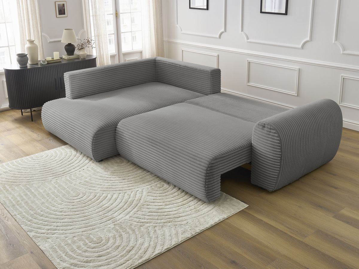 Bobochic Lucien Ecksofa mit Schlaffunktion und Bettkasten 296 × 198 cm Breitcord weich Dunkelgrau Ecke links