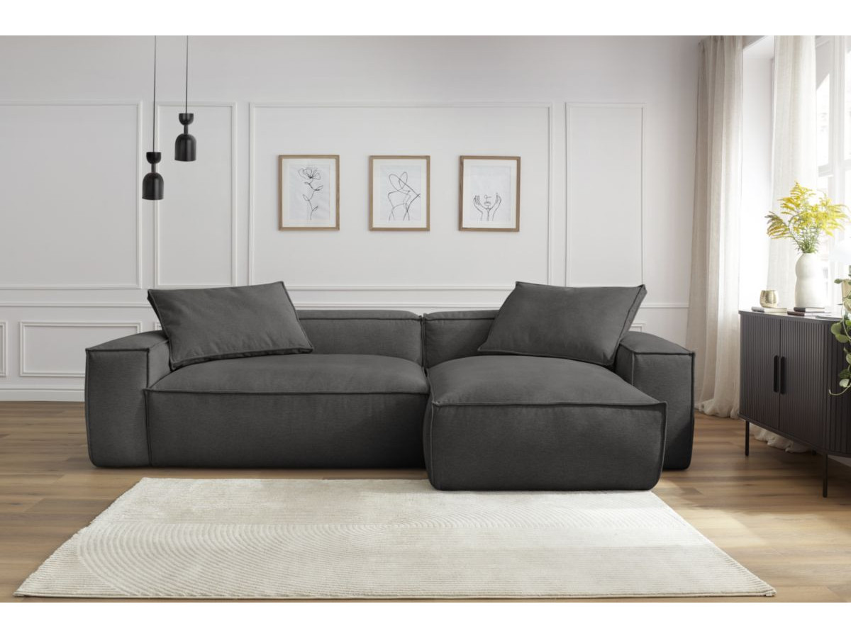 Bobochic Boheme Ecksofa, 2 Kissen Melange-Stoff Dunkelgrau