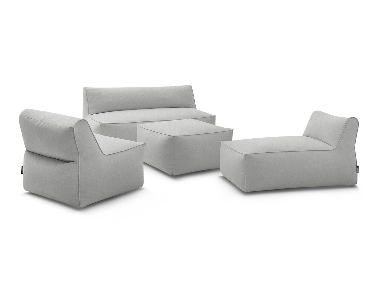 Bobochic Riviera Gartensofa 5-Sitzer mit Pouf Stoff Hellgrau