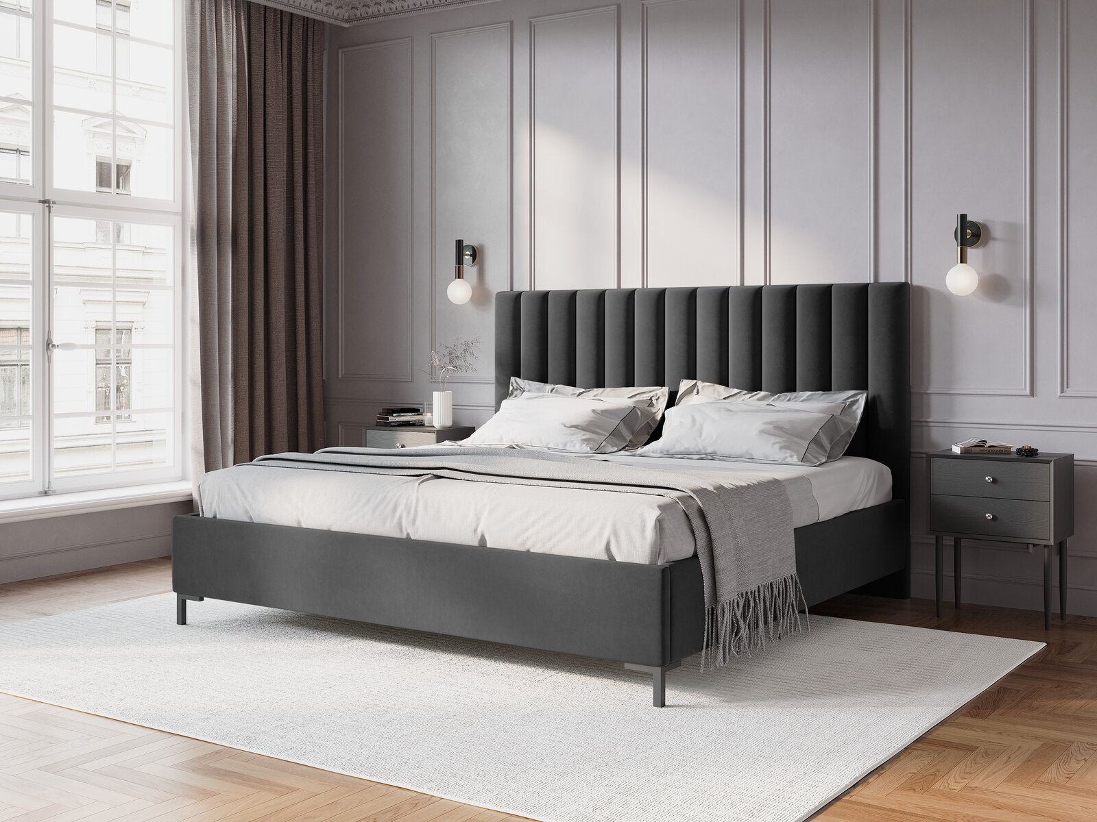Micadoni Polsterbett Allison Samt Bluvel Grau 180x200