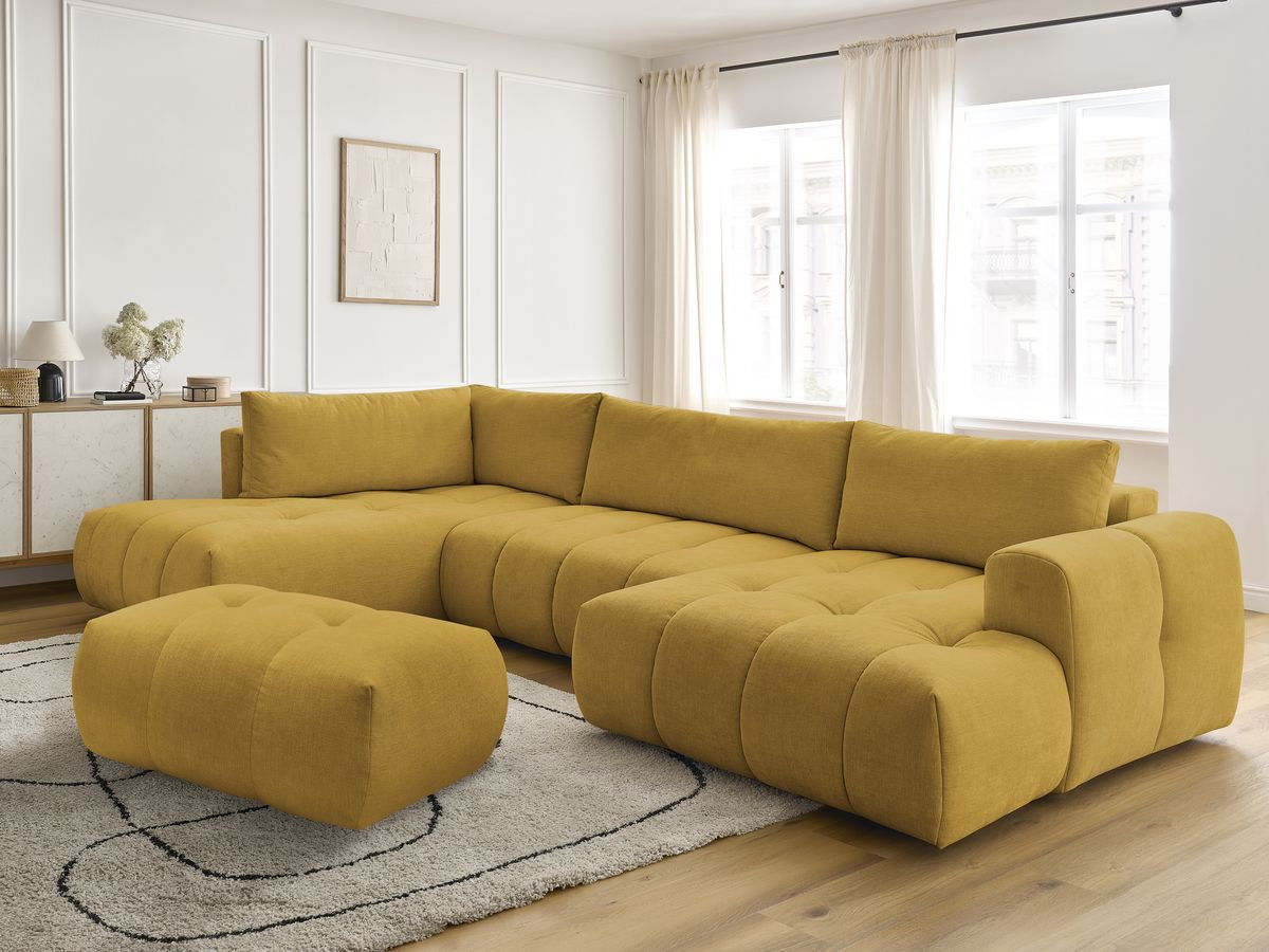 Bobochic Fuji Wohnlandschaft mit Pouf Stoff Gelb Ecke rechts