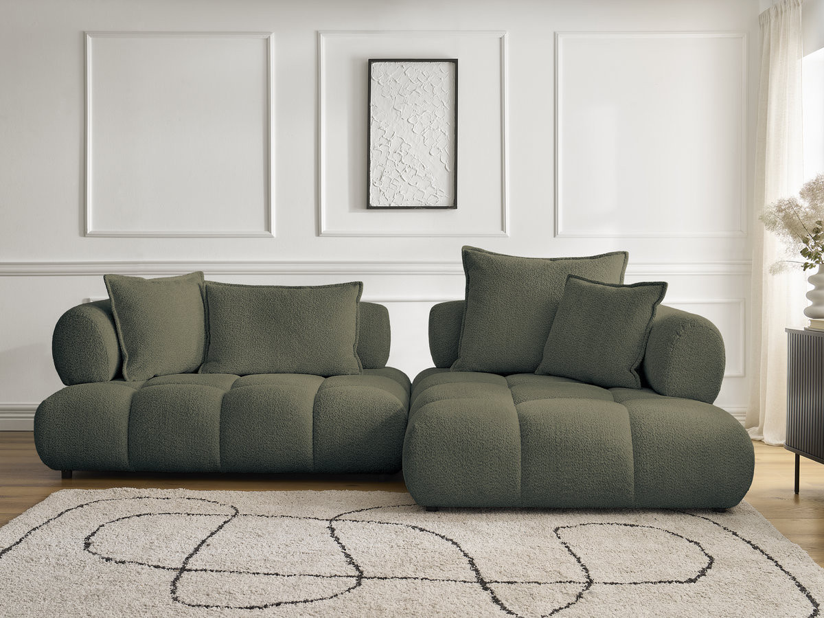Bobochic Alya Ecksofa Bouclé-Stoff Grün Ecke rechts