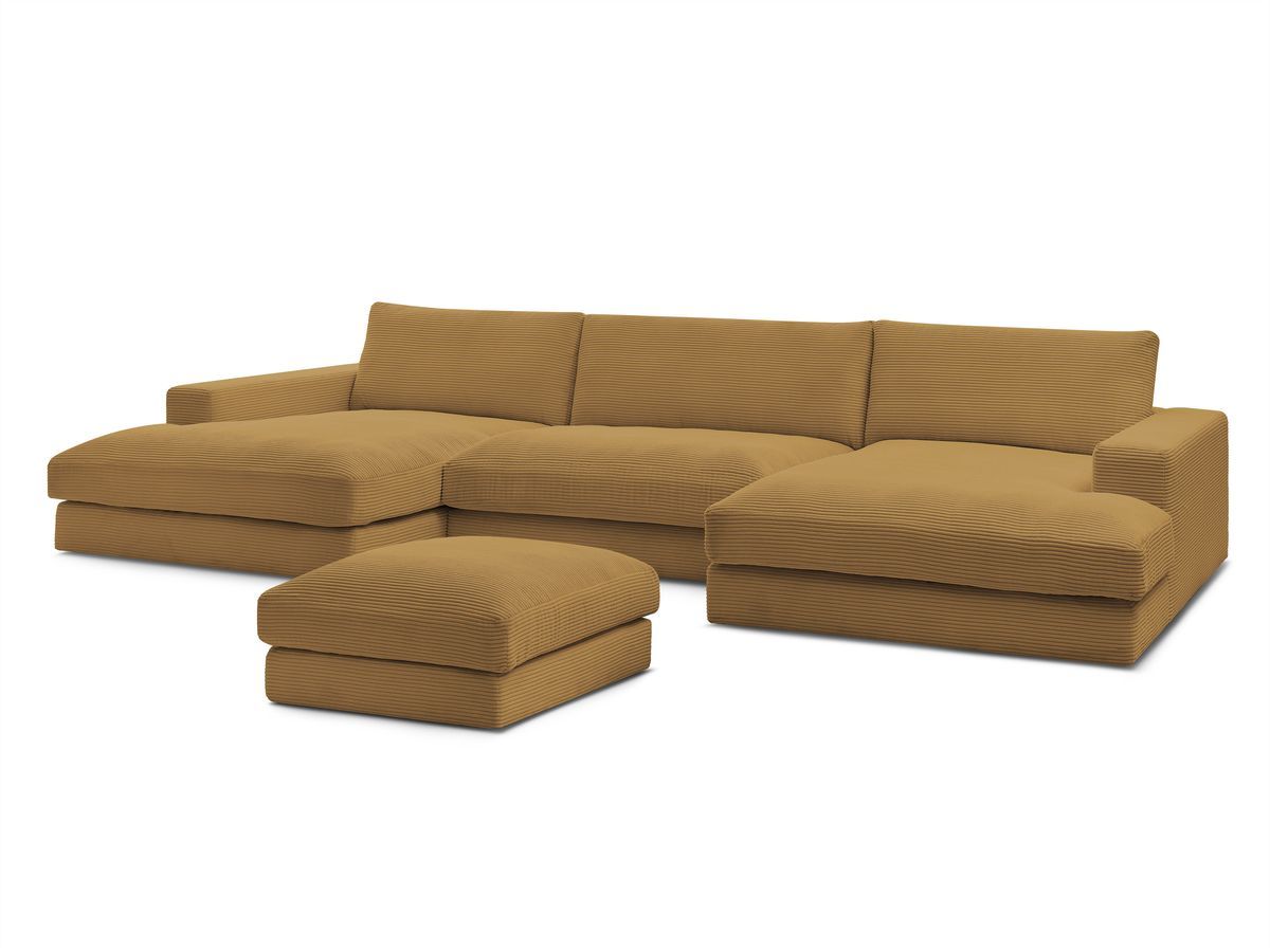 Bobochic Leonard Wohnlandschaft mit Pouf 404 × 159 cm Cordsamt Gelb