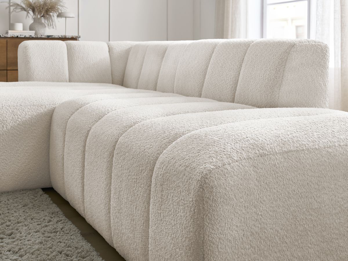 Bobochic Annecy Ecksofa Bouclé-Stoff Weiß Ecke links