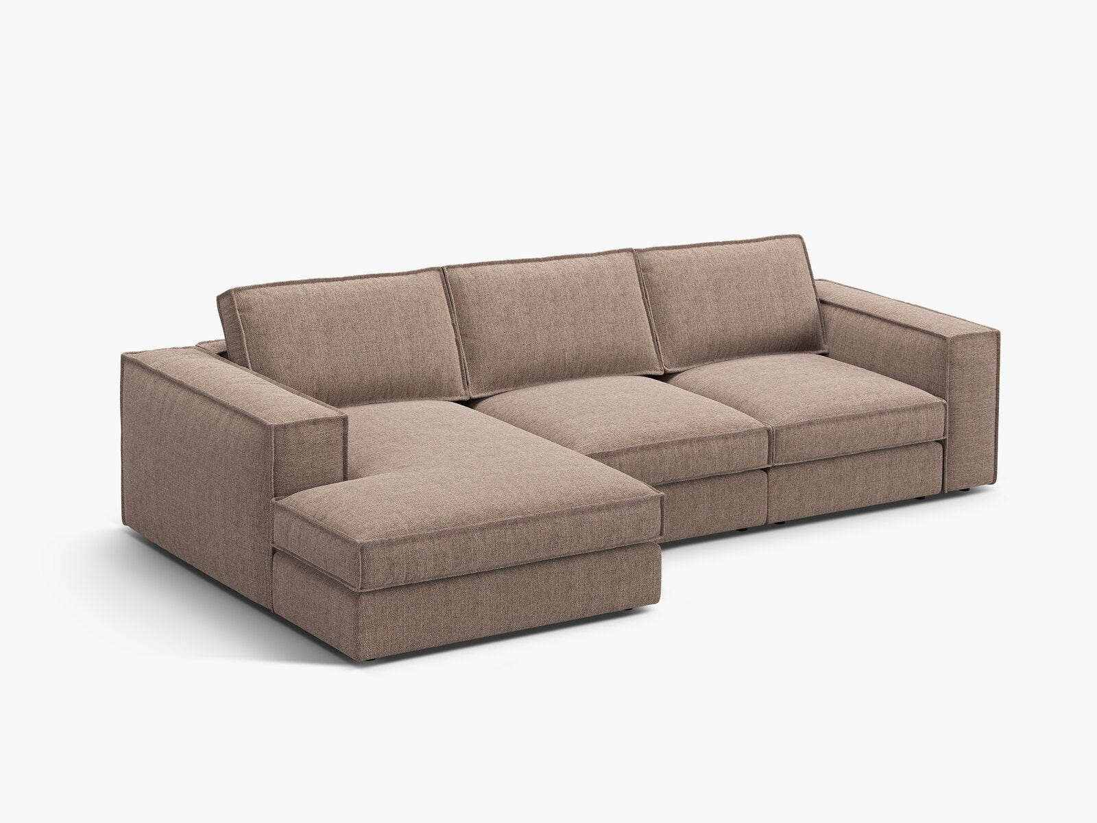 Micadoni modulares Ecksofa Pola 3-Sitzer Links Strukturierter Stoff Babel Hellbraun