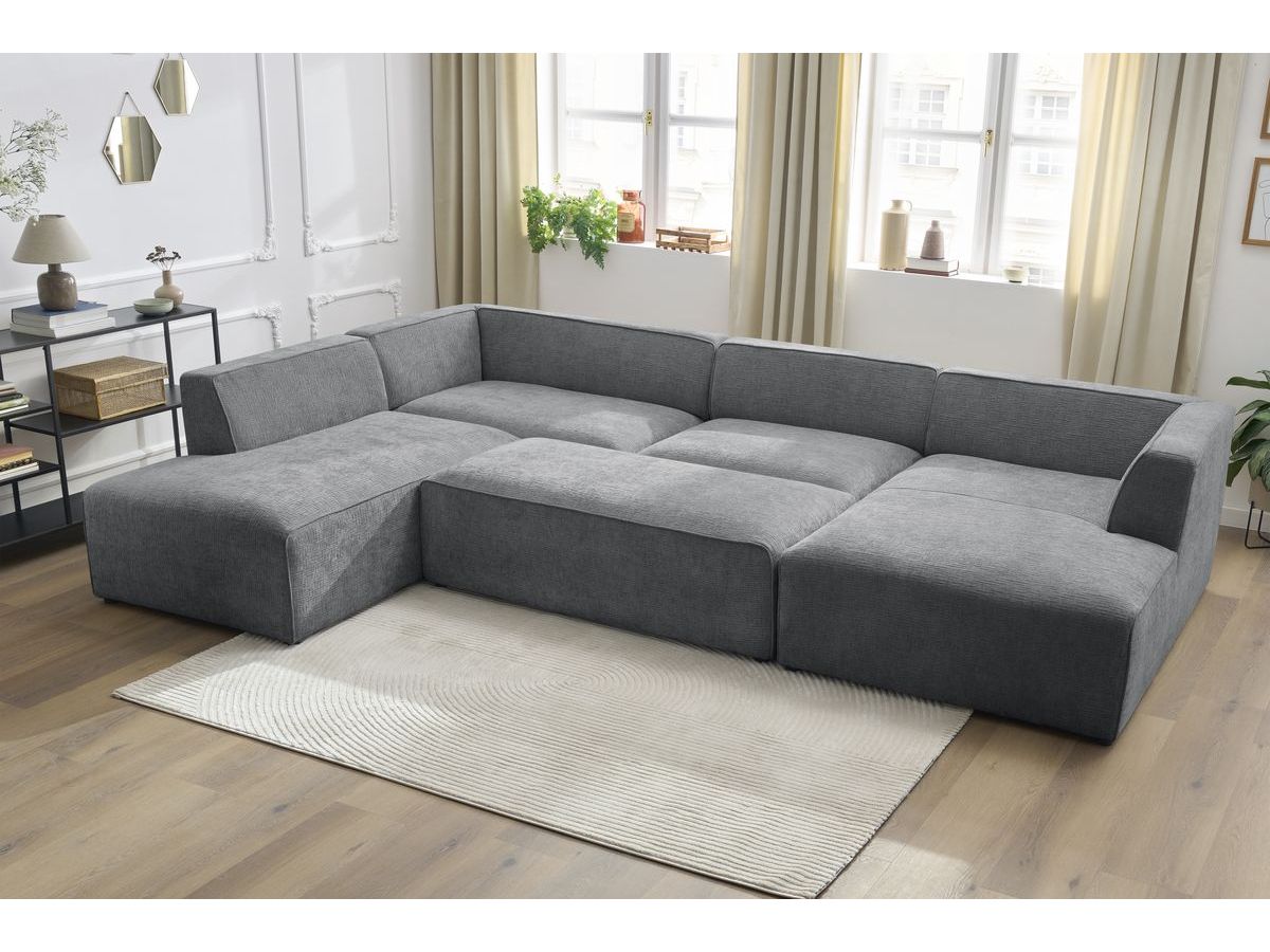 Bobochic Megeve Wohnlandschaft mit Pouf Strukturstoff Dunkelgrau Ecke rechts