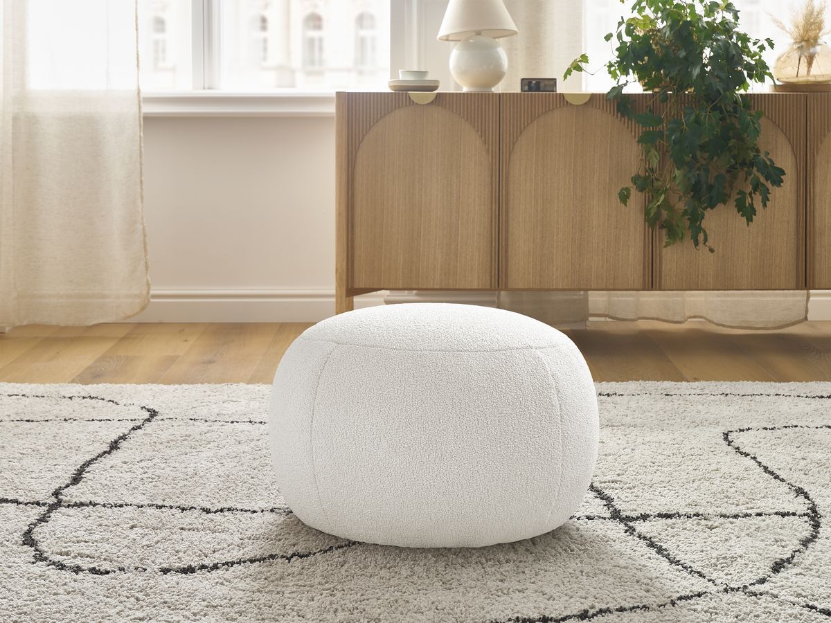 Bobochic Hayden Pouf, rund Bouclé-Stoff Weiß, 60 cm