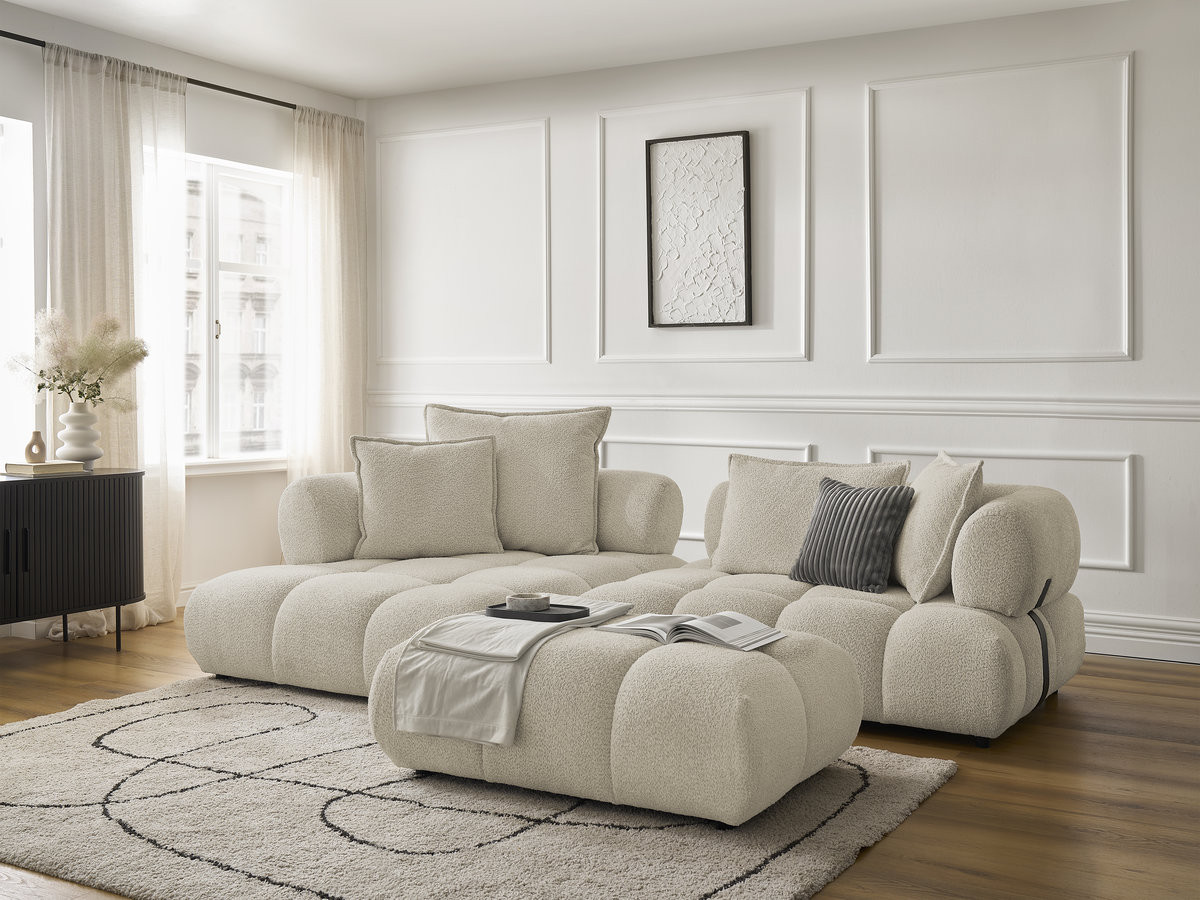 Bobochic Alya Ecksofa mit Pouf Bouclé-Stoff Beige Ecke links