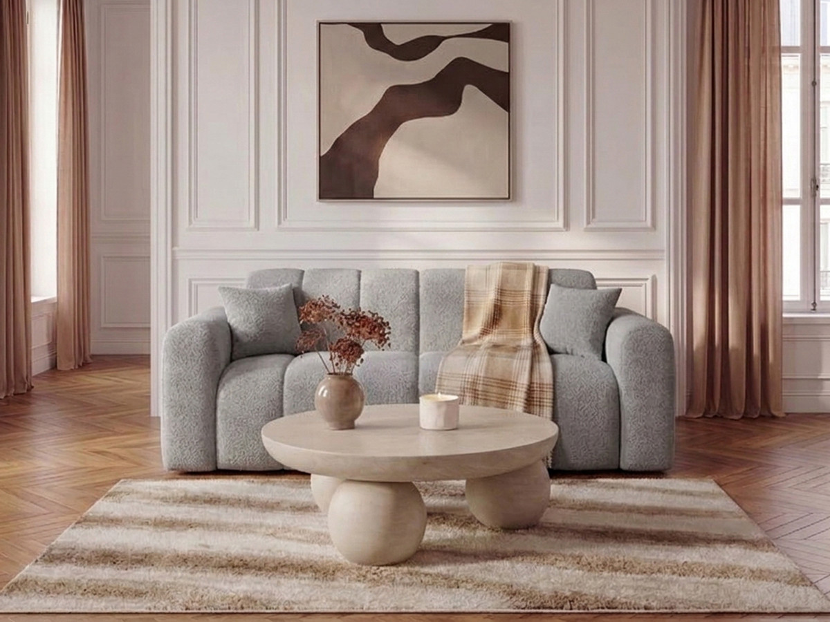 Bobochic Bradley Schlafsofa 3-Sitzer Bouclé-Stoff Hellgrau