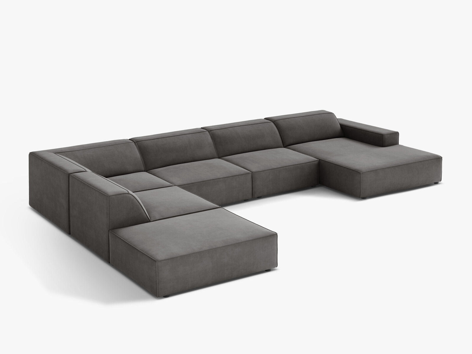 Micadoni Panorama-Ecksofa Jodie 7-Sitzer Links Samt Bluvel Hellgrau