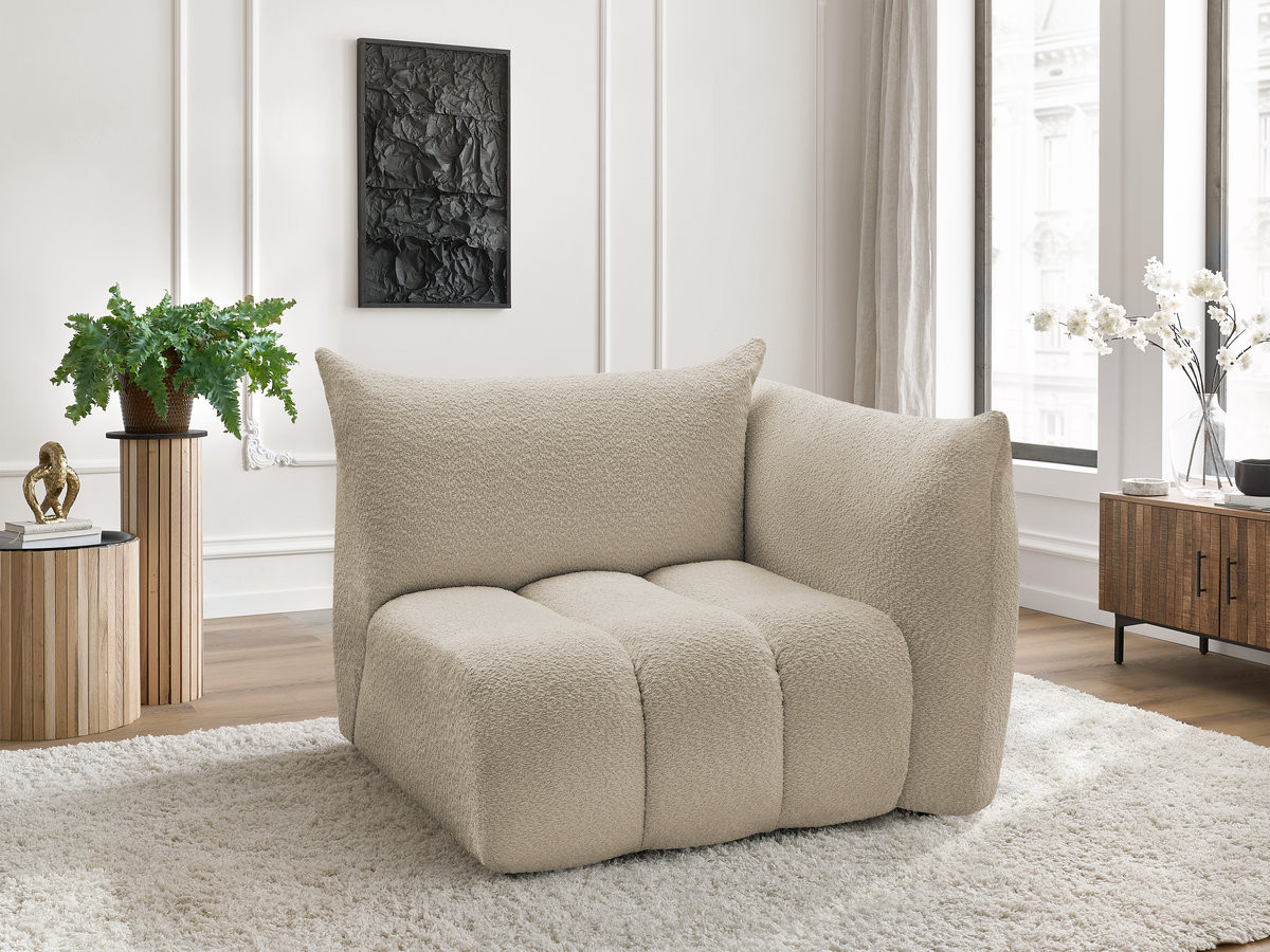 Bobochic Azra Sofamodul 1-Sitzer 117 × 112 cm Bouclé-Stoff Beige Ecke rechts
