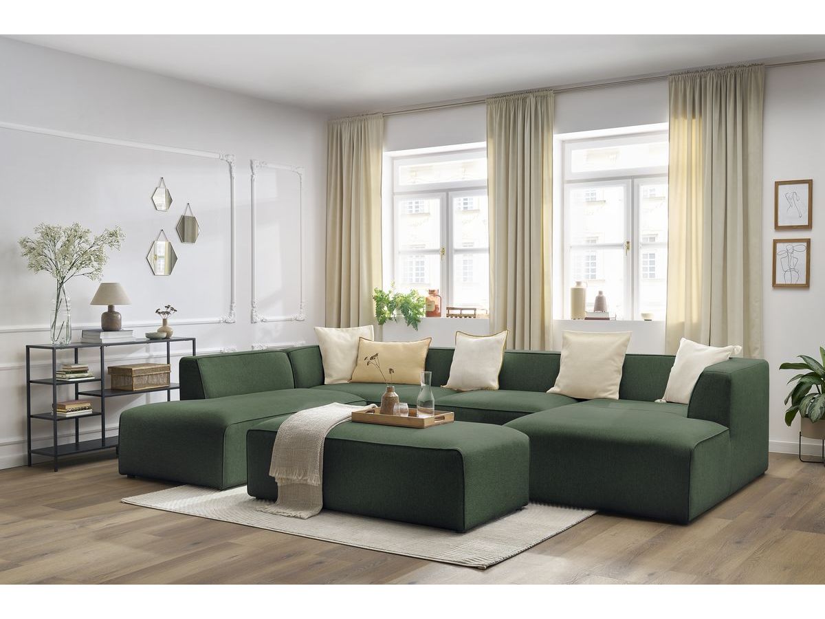 Bobochic Megeve Wohnlandschaft mit Pouf Melange-Stoff Grün Ecke rechts