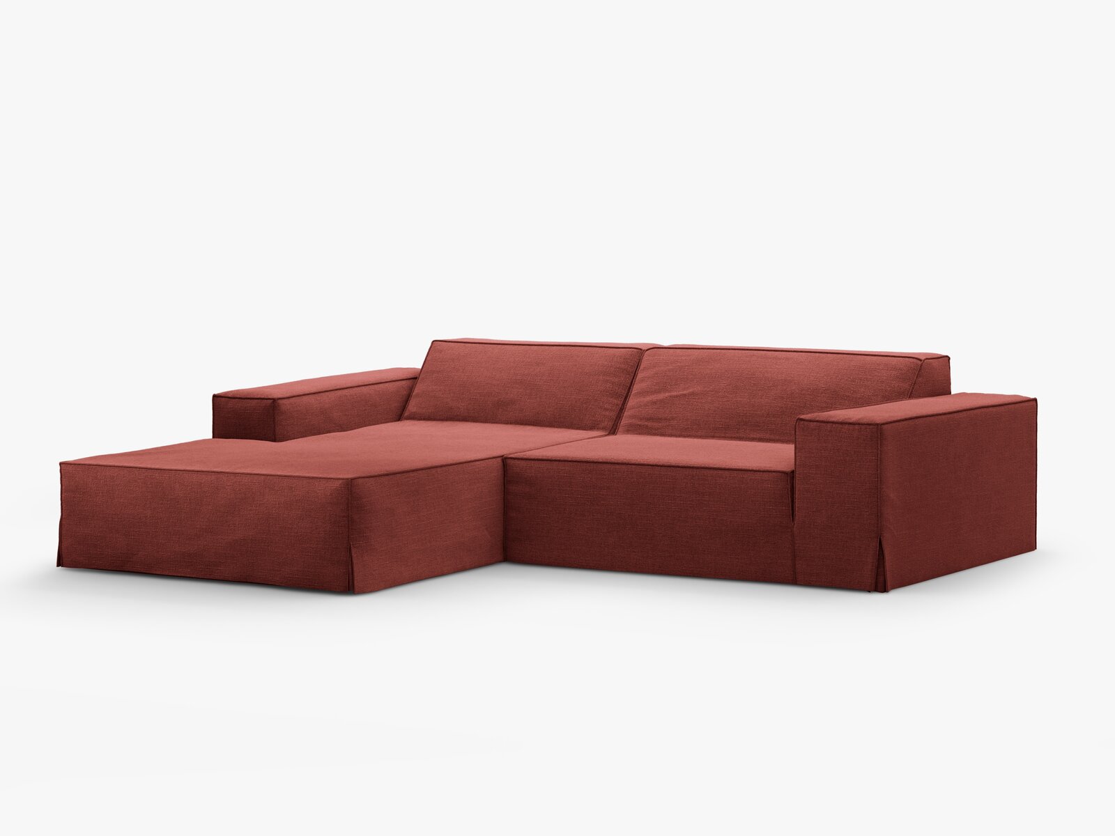 Micadoni Ecksofa Jodie 3-Sitzer Links Strukturierter Stoff Lins Kirschholz