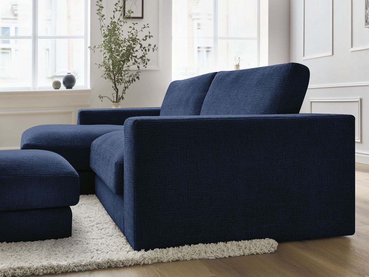 Bobochic Leonard Ecksofa mit Pouf 274 × 159 cm Strukturstoff Dunkelblau Ecke links