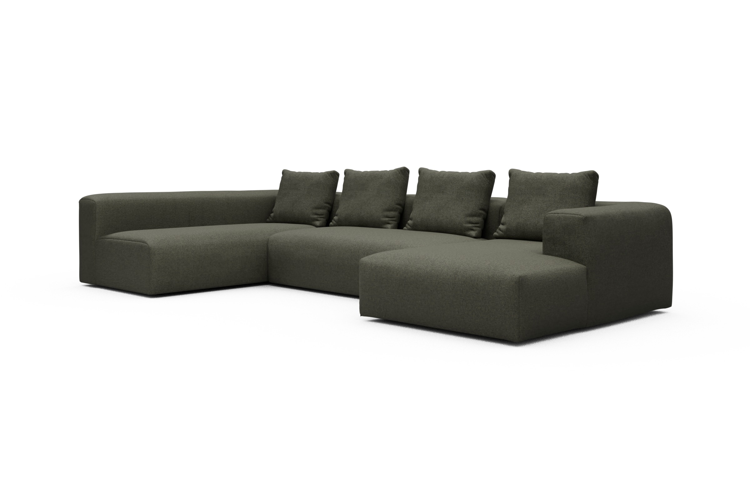 Wohnlandschaft Fred Chaiselongue rechts mit 2-Sitzer und lange Armlehne links Sama-Winter-Moss