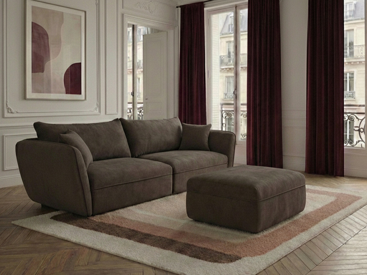 Bobochic Luigi Sofa 3-Sitzer mit Pouf Strukturstoff Taupe