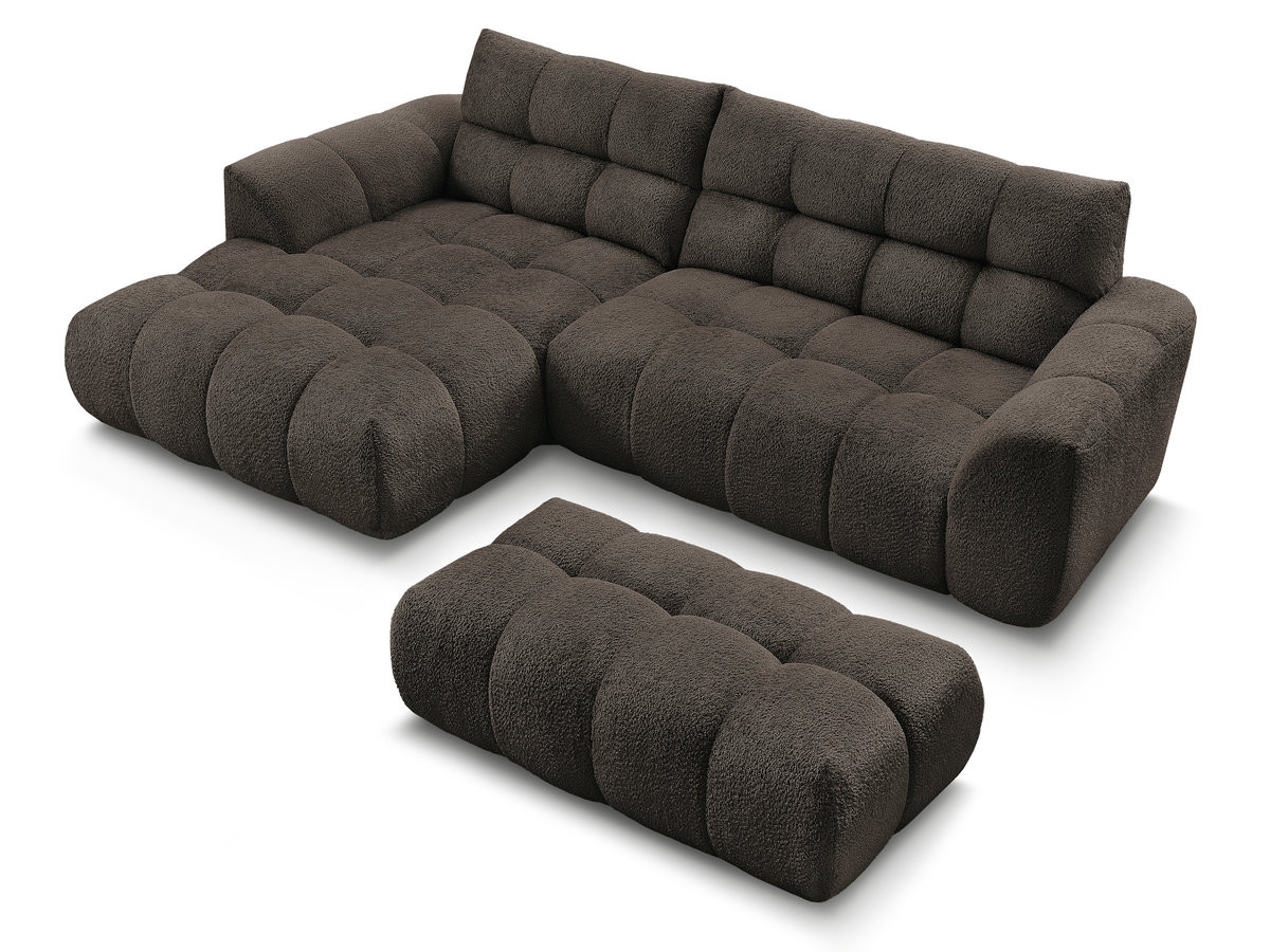 Bobochic Jaya Ecksofa mit Pouf Chenille Braun Ecke links