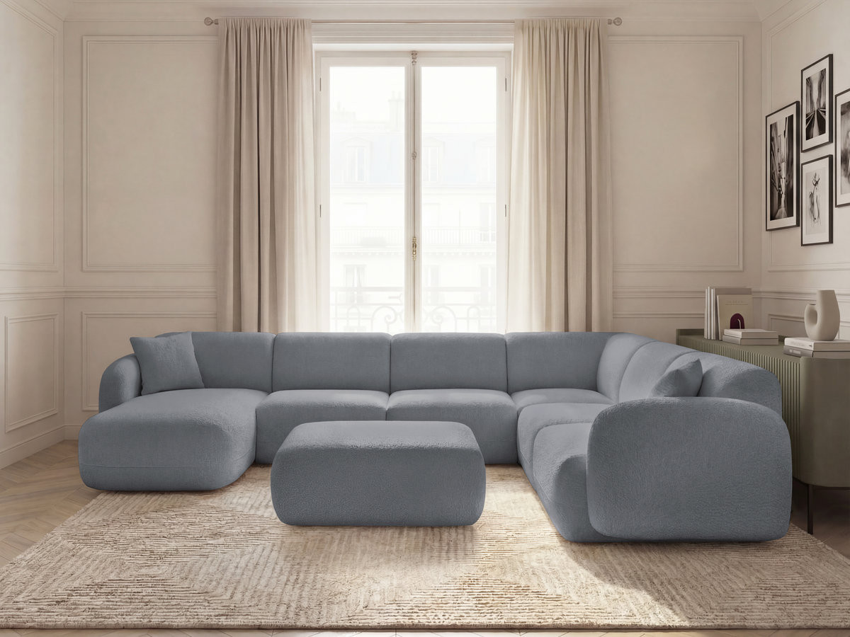 Bobochic Anda Wohnlandschaft mit Pouf 373 × 289 cm Chenille Grau Ecke rechts