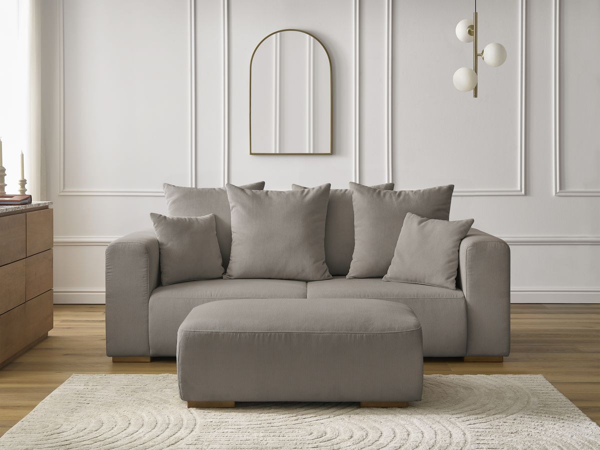 Bobochic Sidonie Sofa 3-Sitzer mit Pouf Cordsamt Taupe