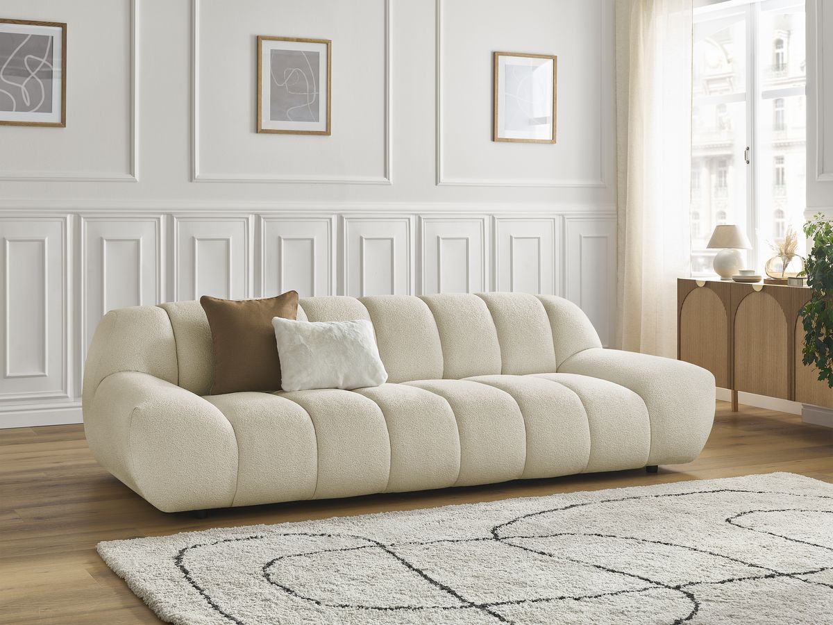Bobochic Hayden Sofa 3-Sitzer Bouclé-Stoff Beige