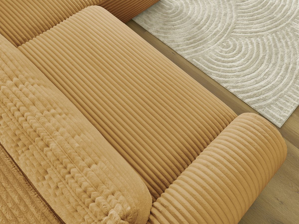 Bobochic Lucien Ecksofa mit Schlaffunktion und Bettkasten 296 × 198 cm Breitcord weich Gelb Ecke rechts