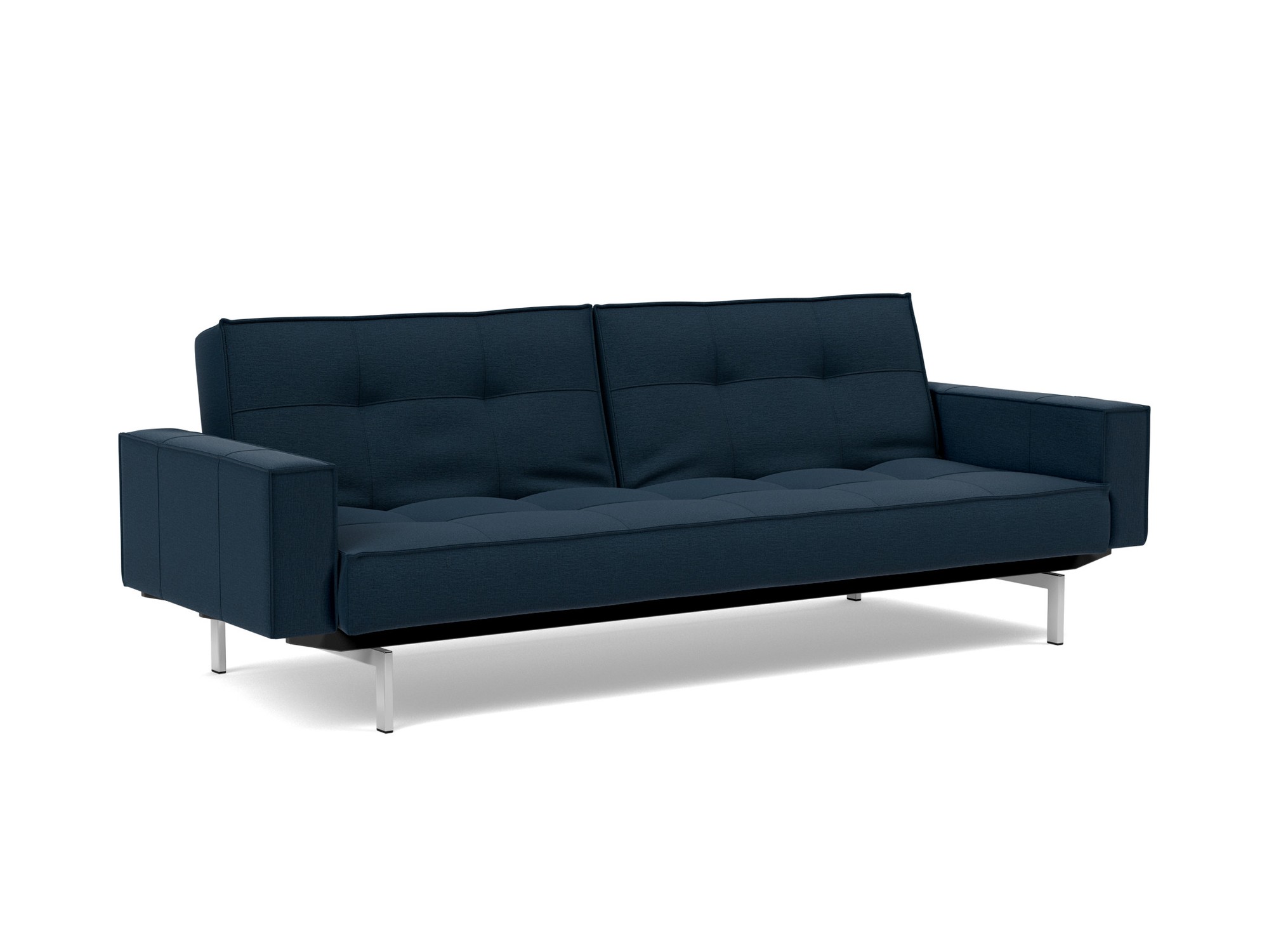 Schlafsofa Splitback mit Armlehnen Flachgewebe Mixed Dance 528-Blue Beine Chrom