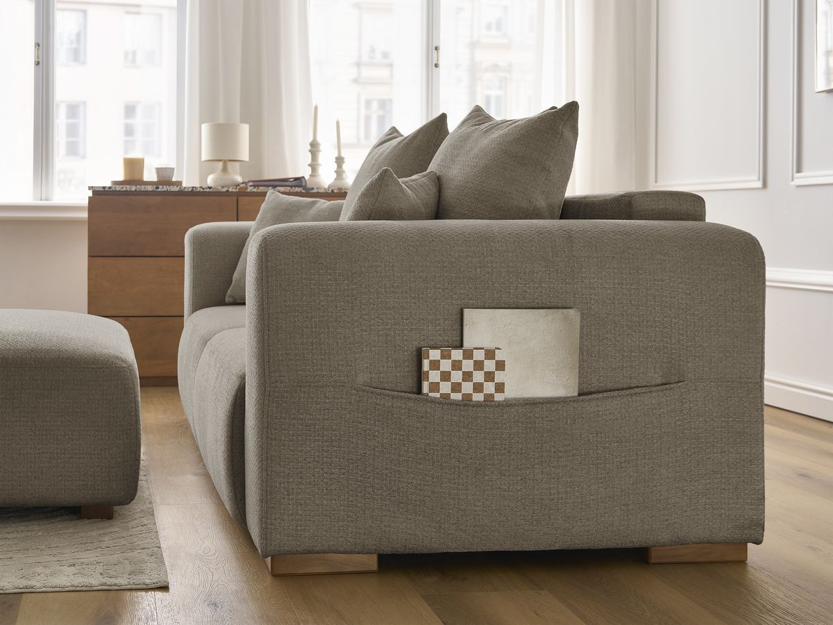 Bobochic Sidonie Sofa 3-Sitzer mit Pouf Melange-Stoff Taupe