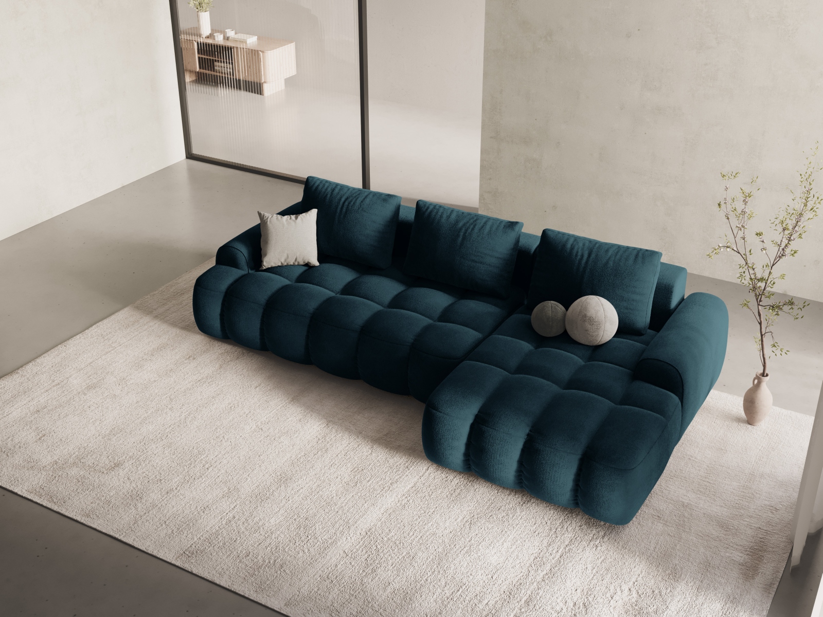 Cosmopolitan Design Ecksofa Linz 3-Sitzer mit Schlaffunktion Samt Vogue Tiefes Petrol Rechts