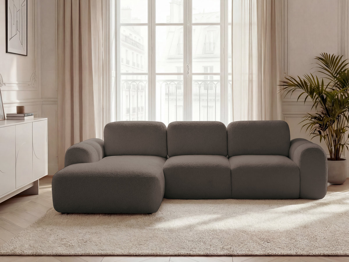 Bobochic Montaigne Ecksofa mit Schlaffunktion und Bettkasten 276 × 164 cm Bouclé-Stoff Braun Ecke links