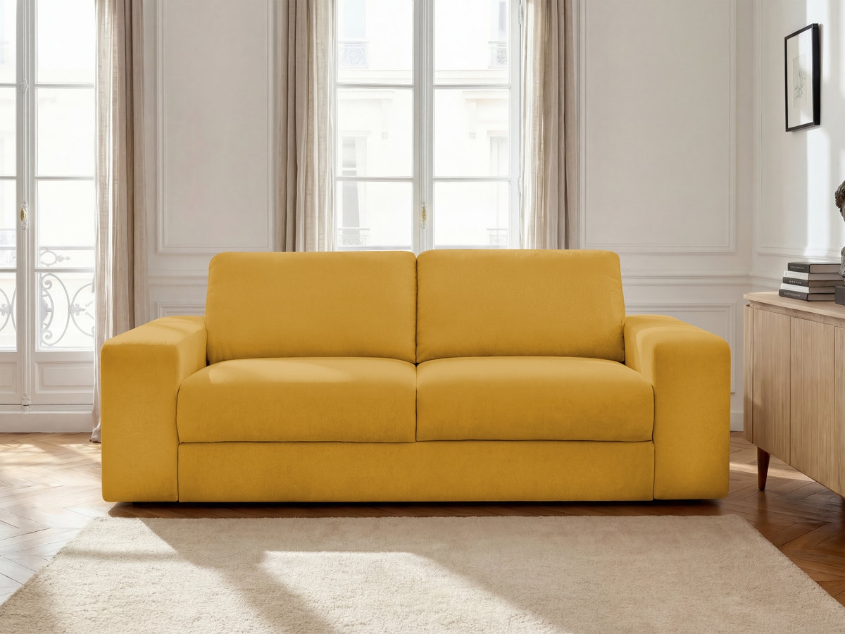 Bobochic Ibiza Schlafsofa 3-Sitzer Strukturstoff Gelb, Liegefläche 160 × 196 cm